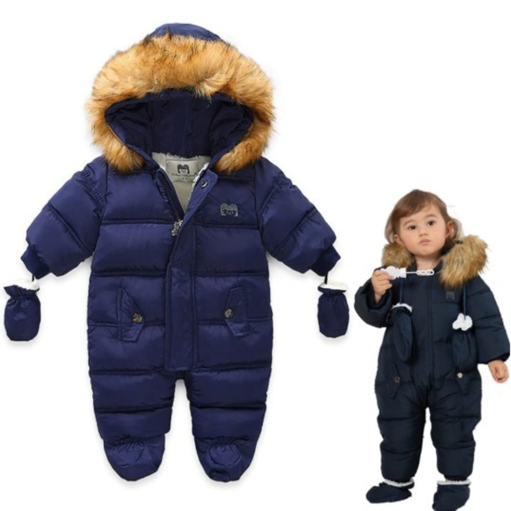 Toddler Boy 2T Navy Blue Thick Snowsuit Removable Feet Mittens Warm Lined NEW